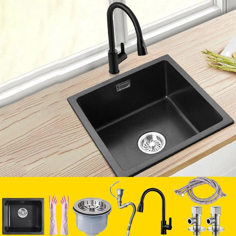 Black Undermount Kitchen Sink Single Bowl Quartz Sink with Tap -Bathlova