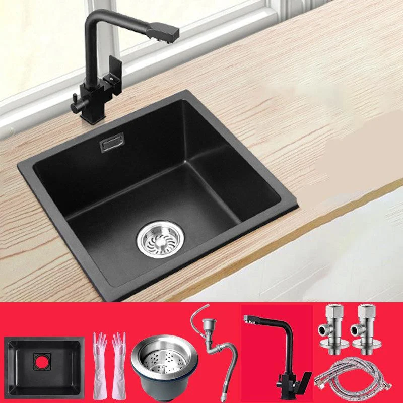 Black Undermount Kitchen Sink Single Bowl Quartz Sink with Tap -Bathlova