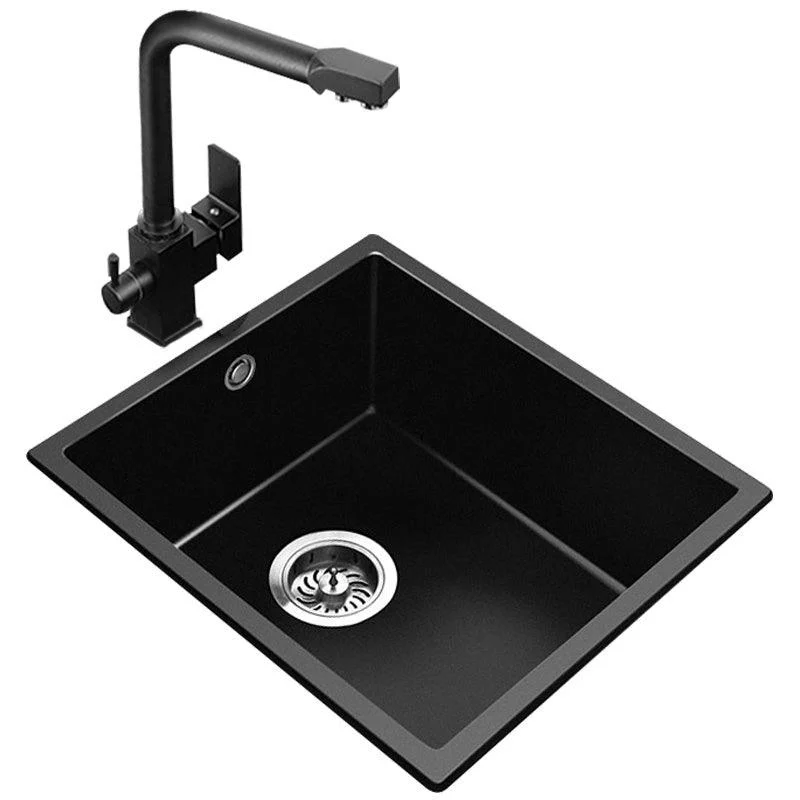 Black Undermount Kitchen Sink Single Bowl Quartz Sink with Tap -Bathlova