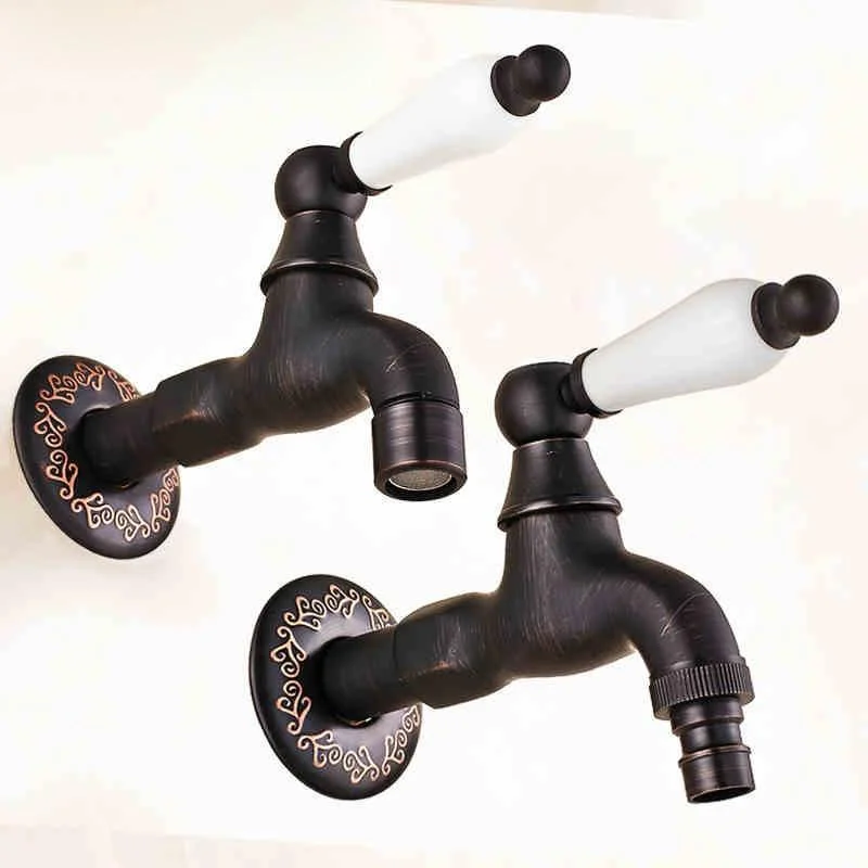 Black Wall Mount Washing Machine Taps -Bathlova