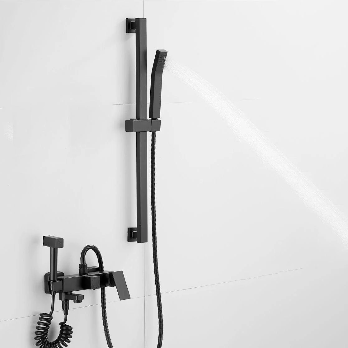 Black Wall Mounted Shower Head Combo Modern Metal Shower System -Bathlova