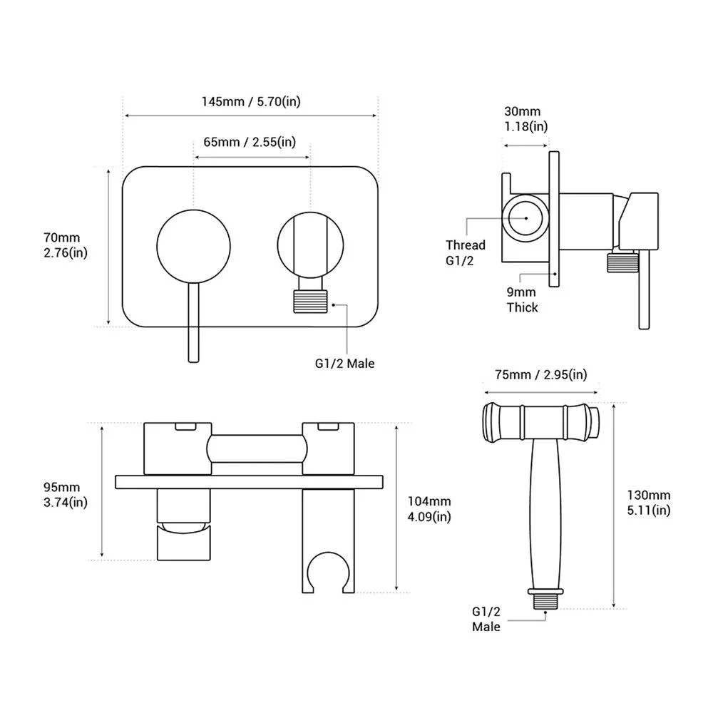 Brass Double Mode Hot and Cold Handheld Bidet Set 4 Colors Spray Handheld Bidet -Bathlova