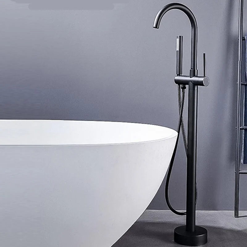 Brass Freestanding Tub Filler with Hand Shower Floor Mounted Bathroom Tap -Bathlova