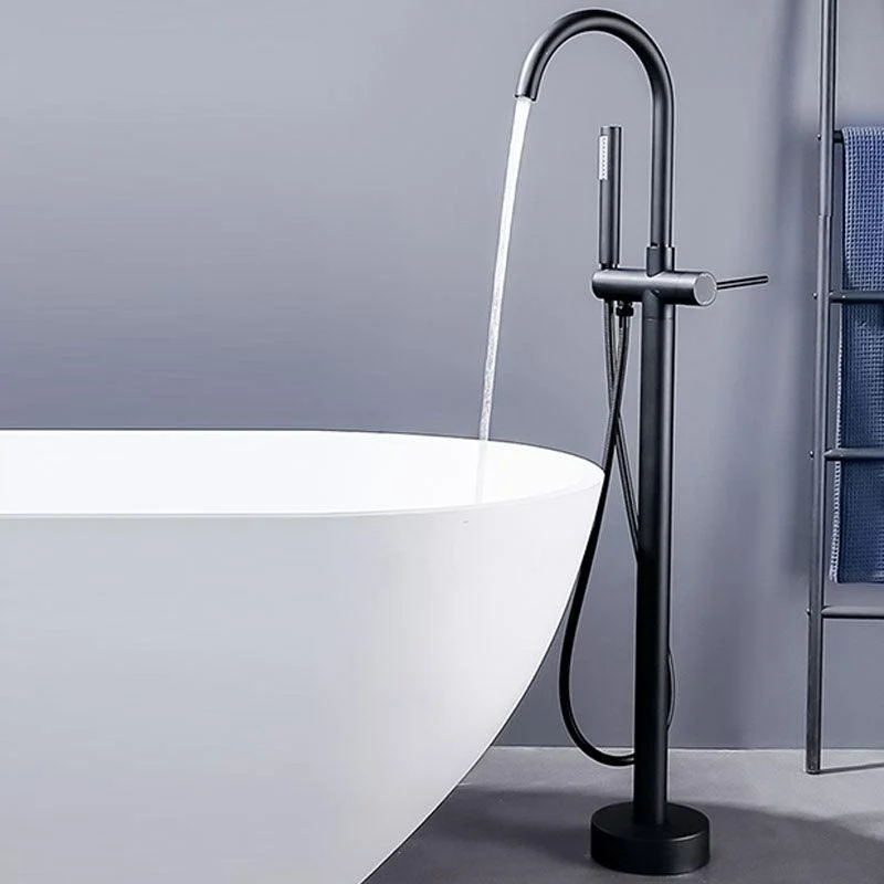 Brass Freestanding Tub Filler with Hand Shower Floor Mounted Bathroom Tap -Bathlova