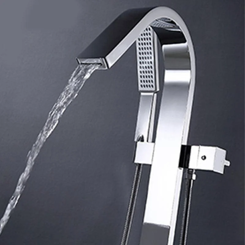 Brass Freestanding Tub Filler with Hose Floor Mounted Bathroom Tap -Bathlova