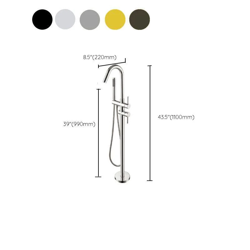 Brass Freestanding Tub Filler with Hose Floor Mounted Bathroom Tap -Bathlova