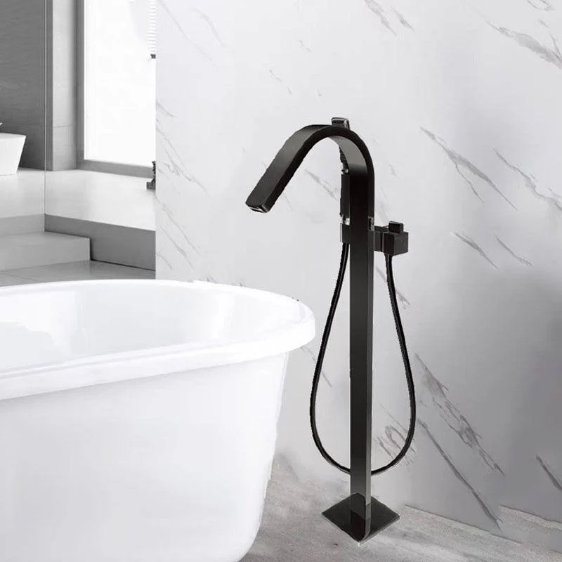 Brass Freestanding Tub Filler with Hose Floor Mounted Bathroom Tap -Bathlova