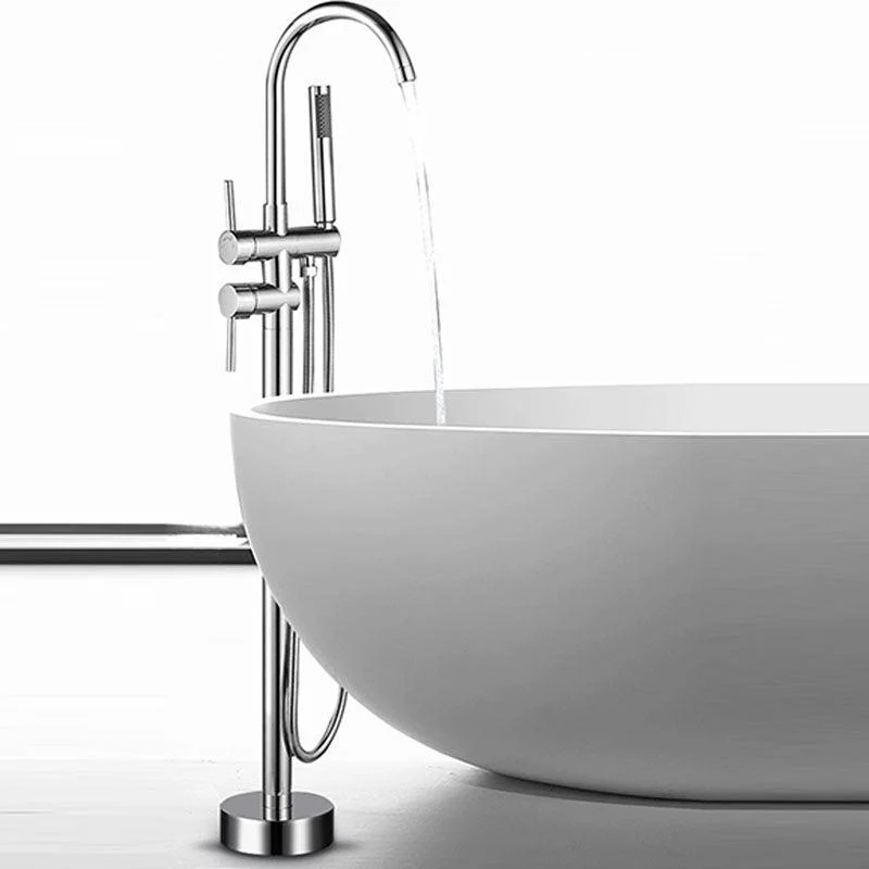 Brass Freestanding Tub Filler with Hose Floor Mounted Bathroom Tap -Bathlova