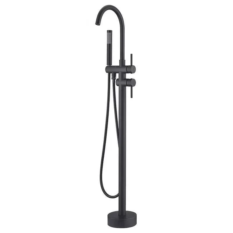 Brass Freestanding Tub Filler with Hose Floor Mounted Bathroom Tap -Bathlova