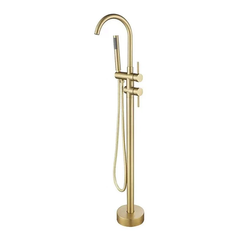 Brass Freestanding Tub Filler with Hose Floor Mounted Bathroom Tap -Bathlova