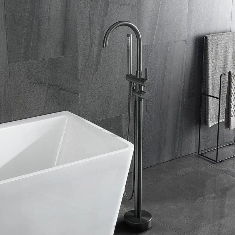 Brass Freestanding Tub Filler with Hose Floor Mounted Bathroom Tap -Bathlova