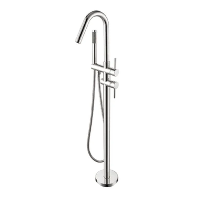 Brass Freestanding Tub Filler with Hose Floor Mounted Bathroom Tap -Bathlova