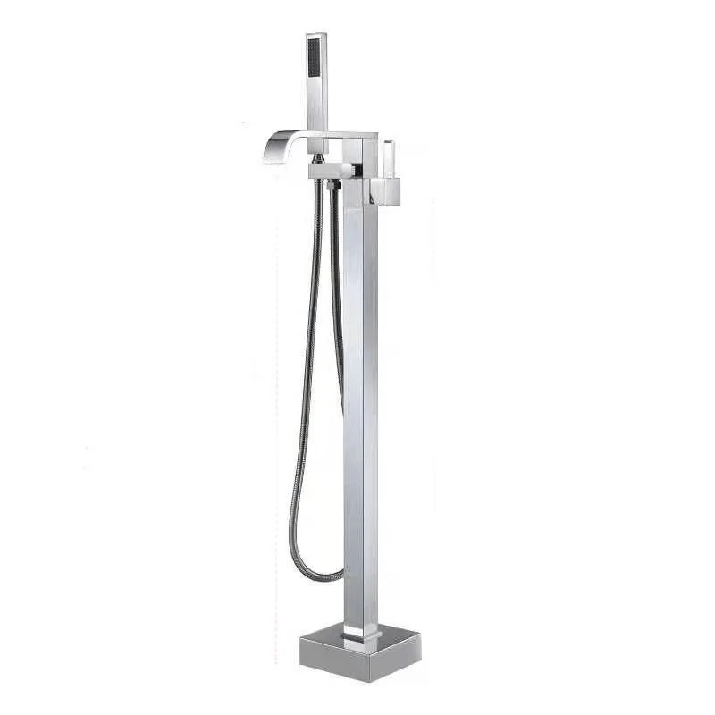 Brass Freestanding Tub Filler with Hose Floor Mounted Bathroom Tap -Bathlova