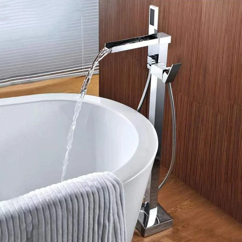 Brass Freestanding Tub Filler with Hose Floor Mounted Bathroom Tap -Bathlova