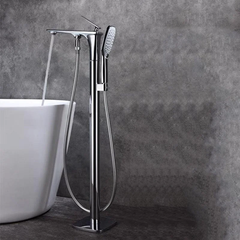 Brass Freestanding Tub Filler with Hose Floor Mounted Bathroom Tap -Bathlova