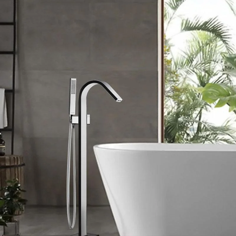 Brass Freestanding Tub Filler with Hose Floor Mounted Bathroom Tap -Bathlova