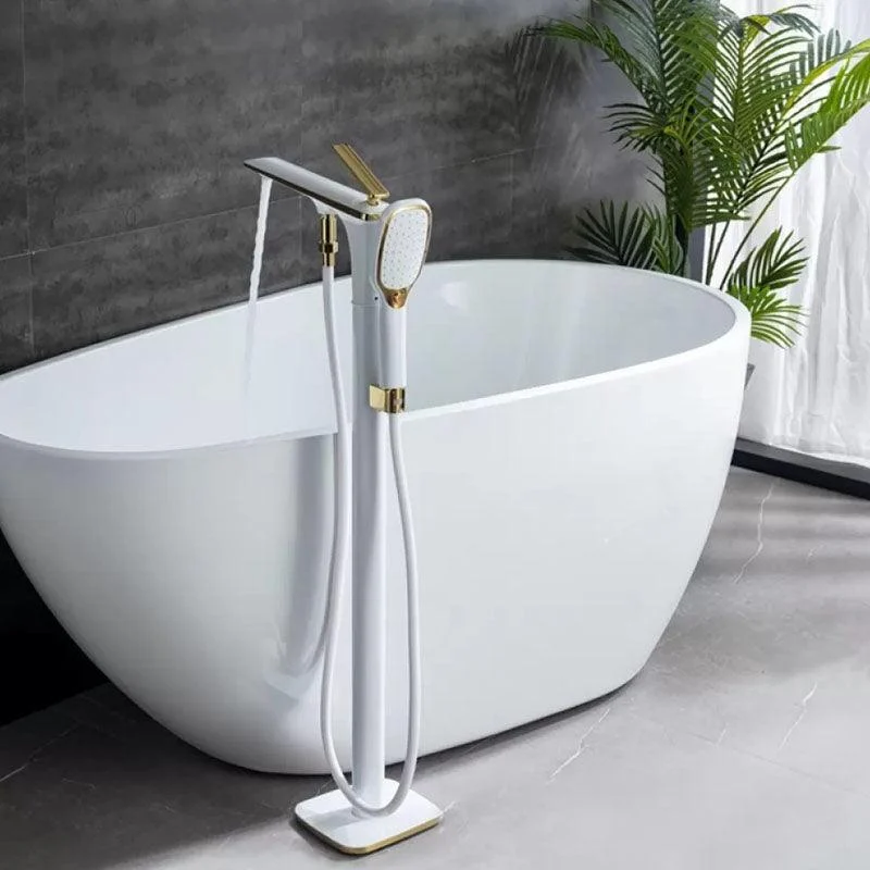 Brass Freestanding Tub Filler with Hose Floor Mounted Bathroom Tap -Bathlova