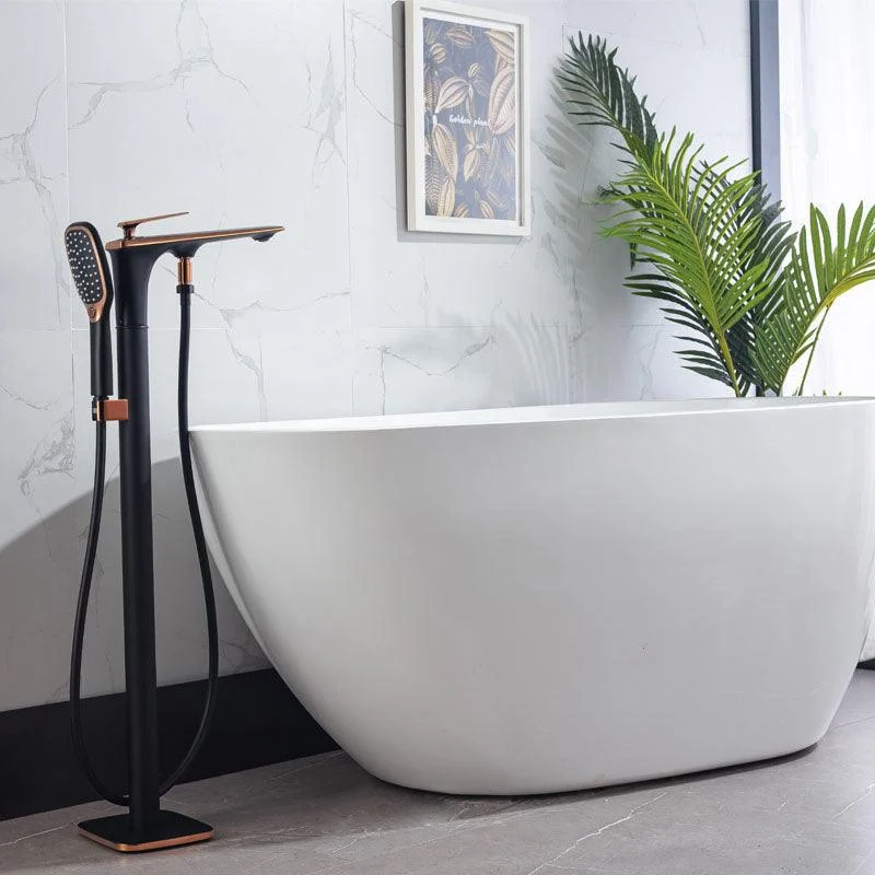 Brass Freestanding Tub Filler with Hose Floor Mounted Bathroom Tap -Bathlova