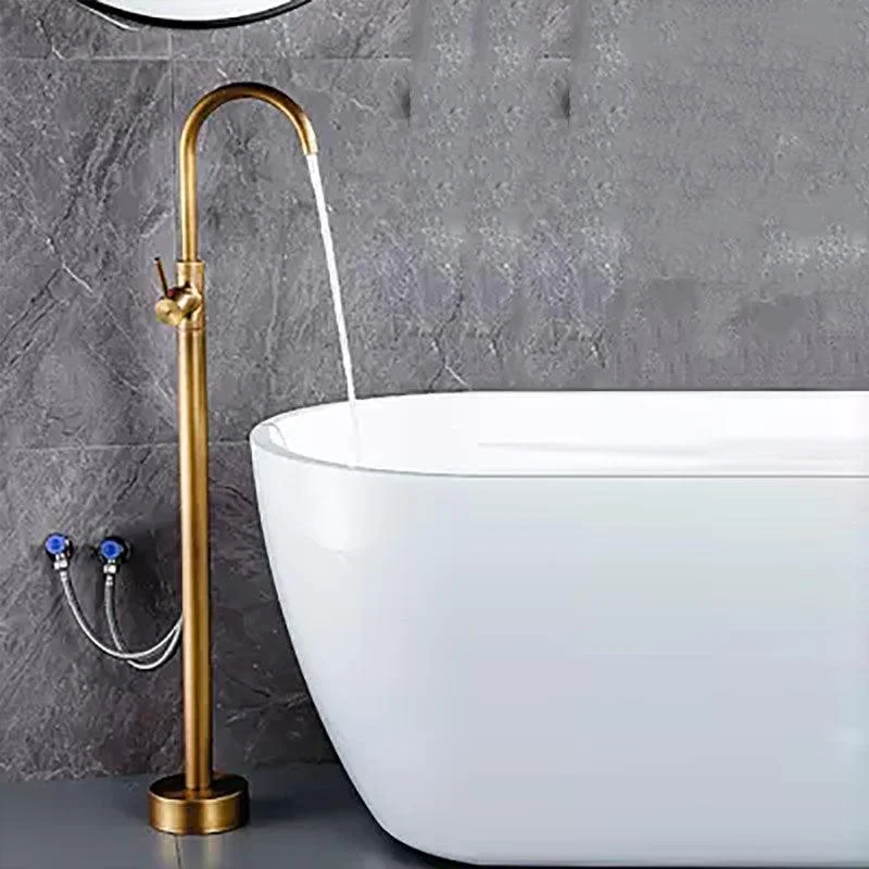 Brass Freestanding Tub Filler with Water Inlet Pipe Floor Mounted Bathroom Tap -Bathlova