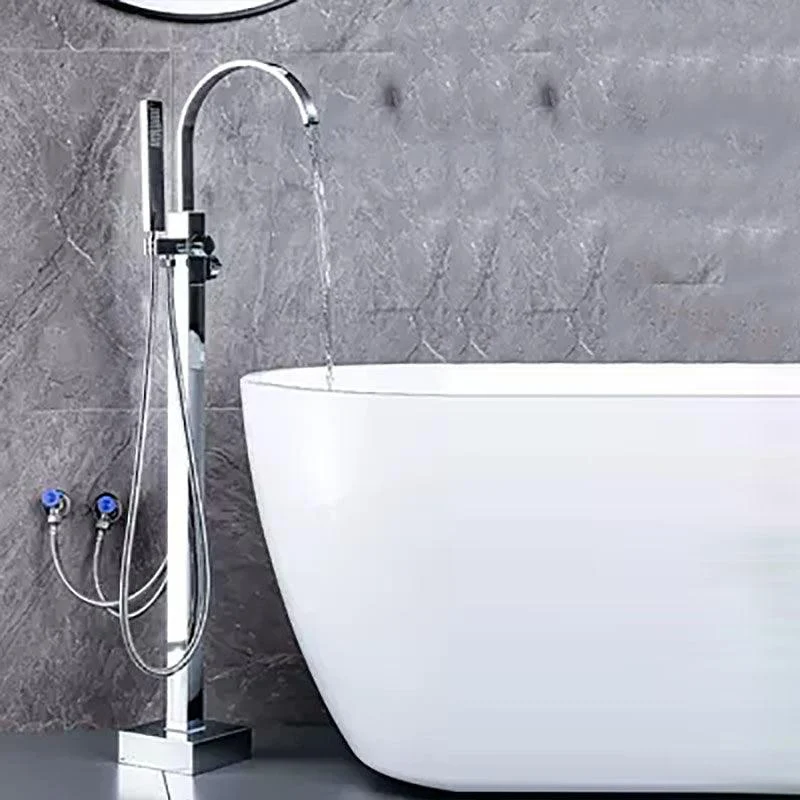 Brass Freestanding Tub Filler with Water Inlet Pipe Floor Mounted Bathroom Tap -Bathlova