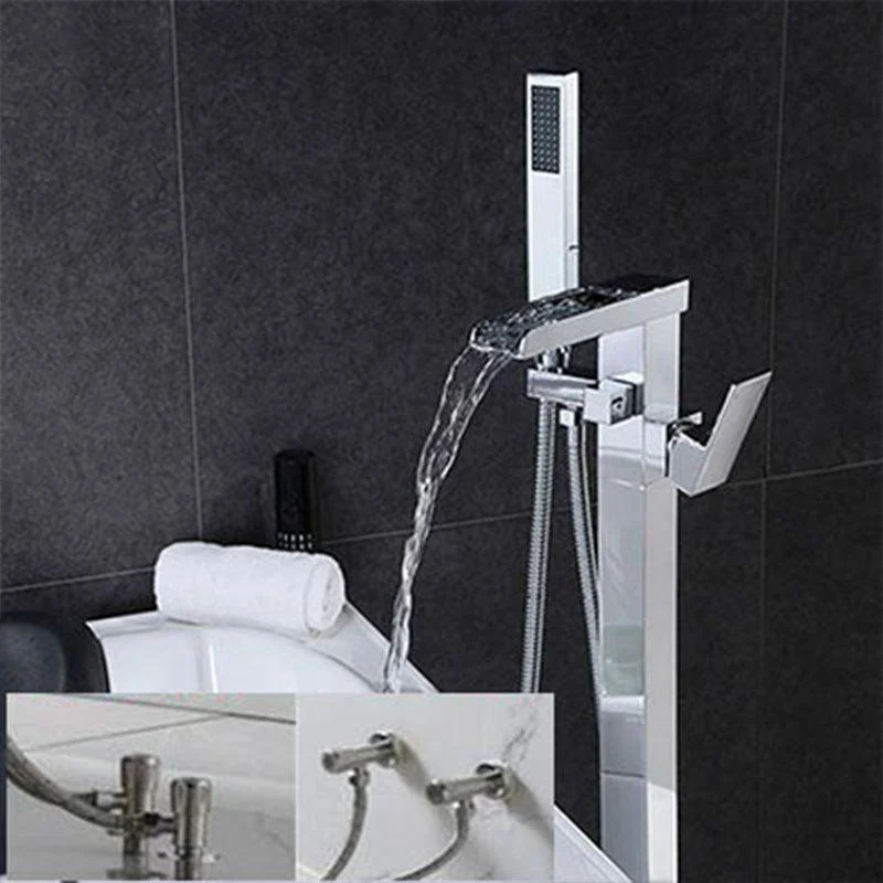 Brass Freestanding Tub Filler with Waterfall Spout Floor Mounted Bathroom Tap -Bathlova