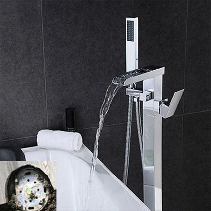 Brass Freestanding Tub Filler with Waterfall Spout Floor Mounted Bathroom Tap -Bathlova