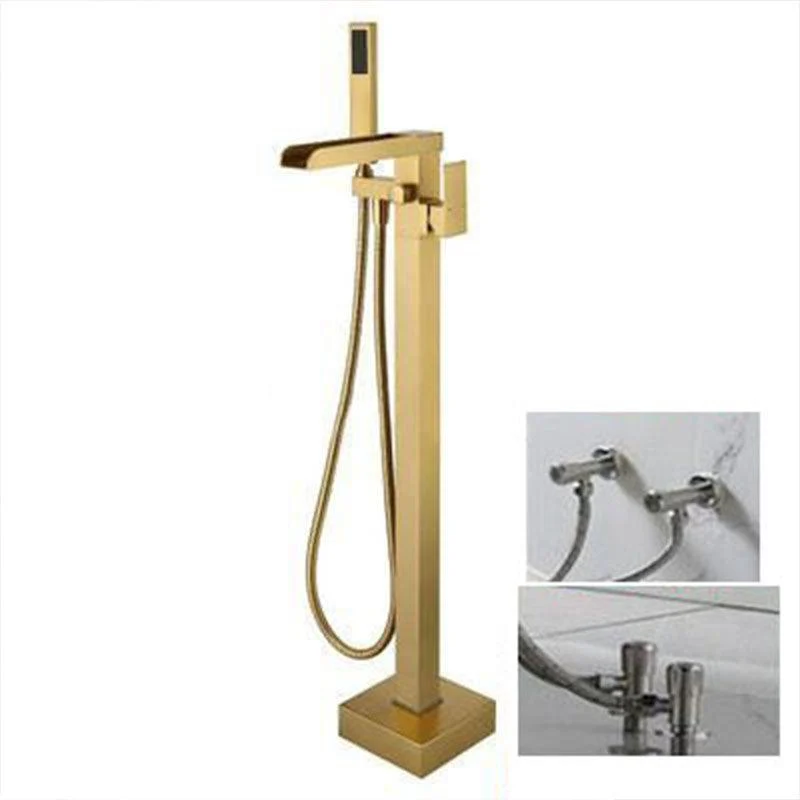 Brass Freestanding Tub Filler with Waterfall Spout Floor Mounted Bathroom Tap -Bathlova