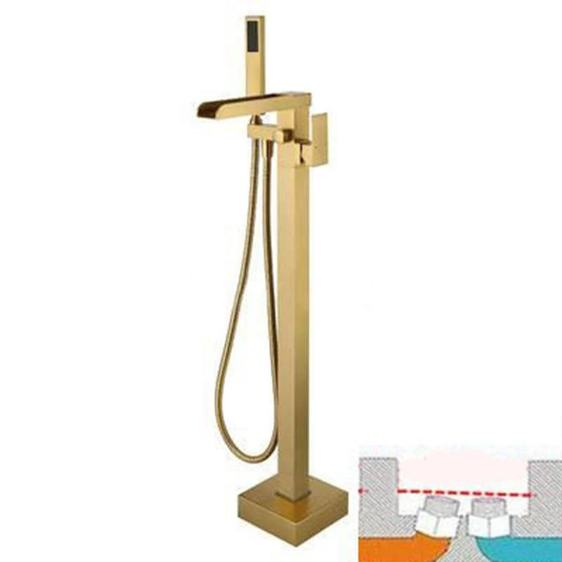 Brass Freestanding Tub Filler with Waterfall Spout Floor Mounted Bathroom Tap -Bathlova