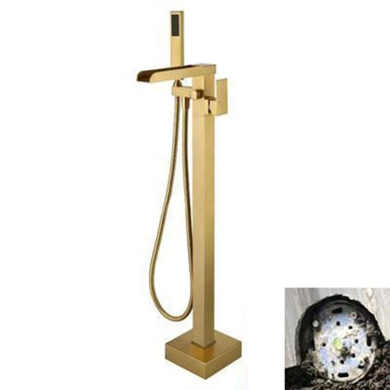 Brass Freestanding Tub Filler with Waterfall Spout Floor Mounted Bathroom Tap -Bathlova