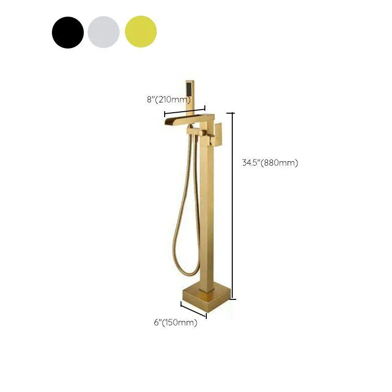 Brass Freestanding Tub Filler with Waterfall Spout Floor Mounted Bathroom Tap -Bathlova