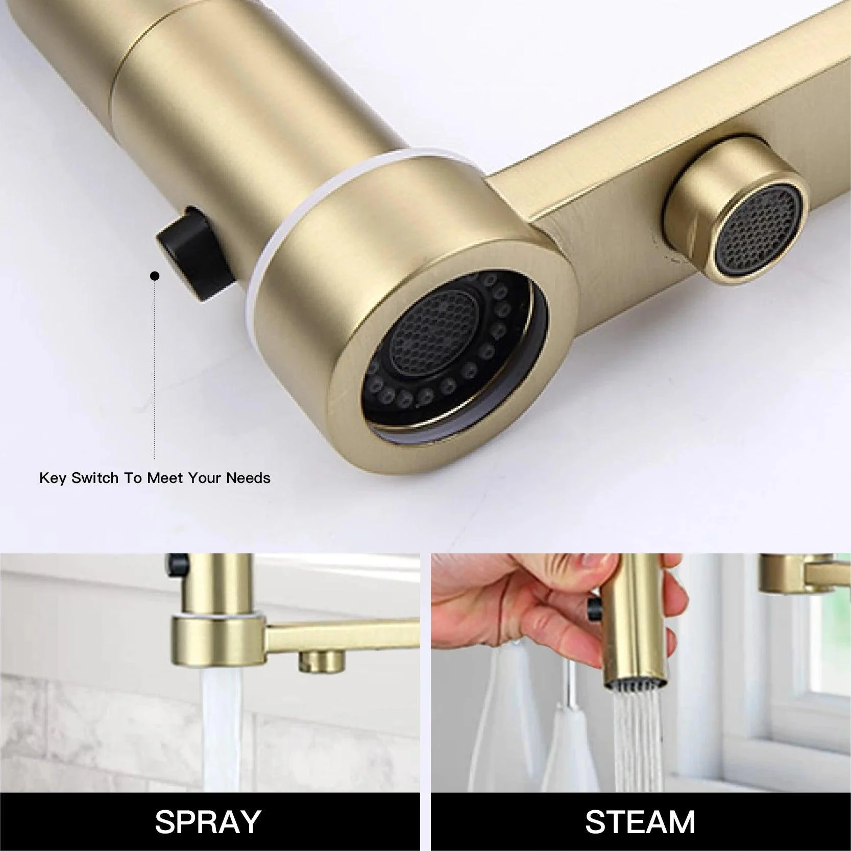 Brass Kitchen Tap Double Handle Integrated Sink Two Function Tap -Bathlova