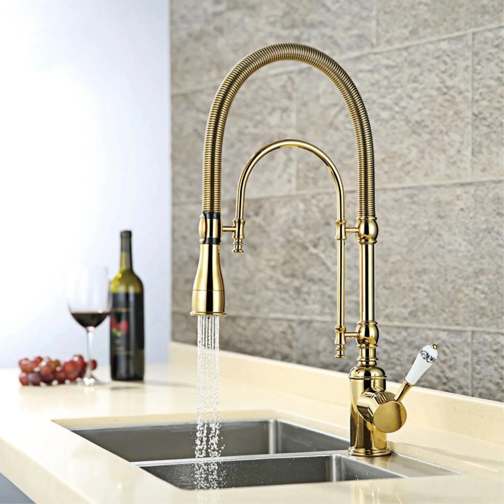 Brass Kitchen Tap With Retro Design Pull-out Kitchen Sink Tap -Bathlova