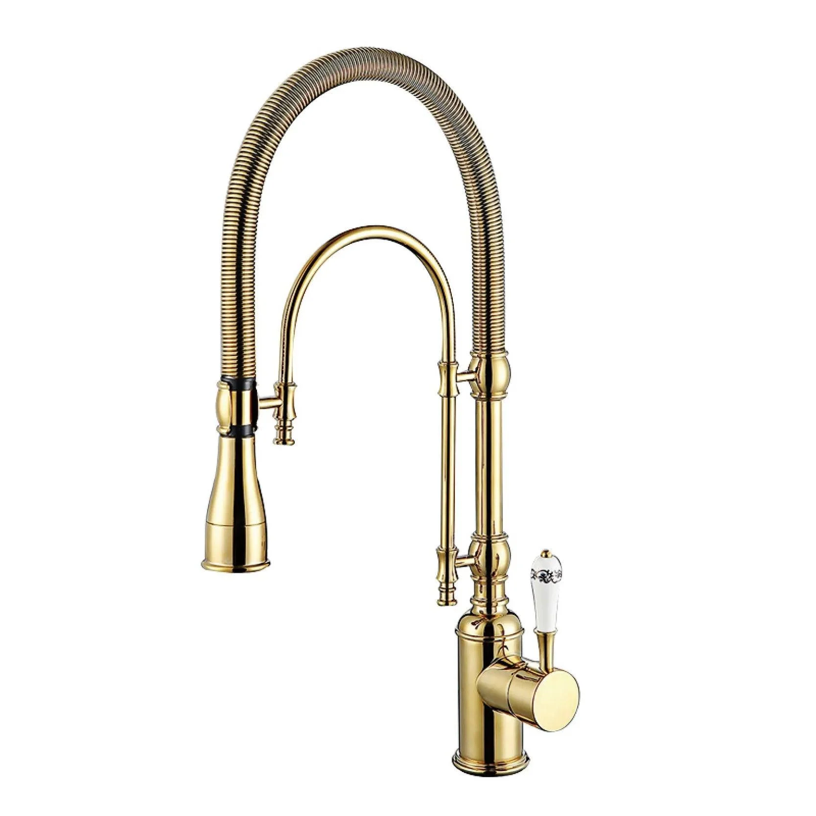 Brass Kitchen Tap With Retro Design Pull-out Kitchen Sink Tap -Bathlova