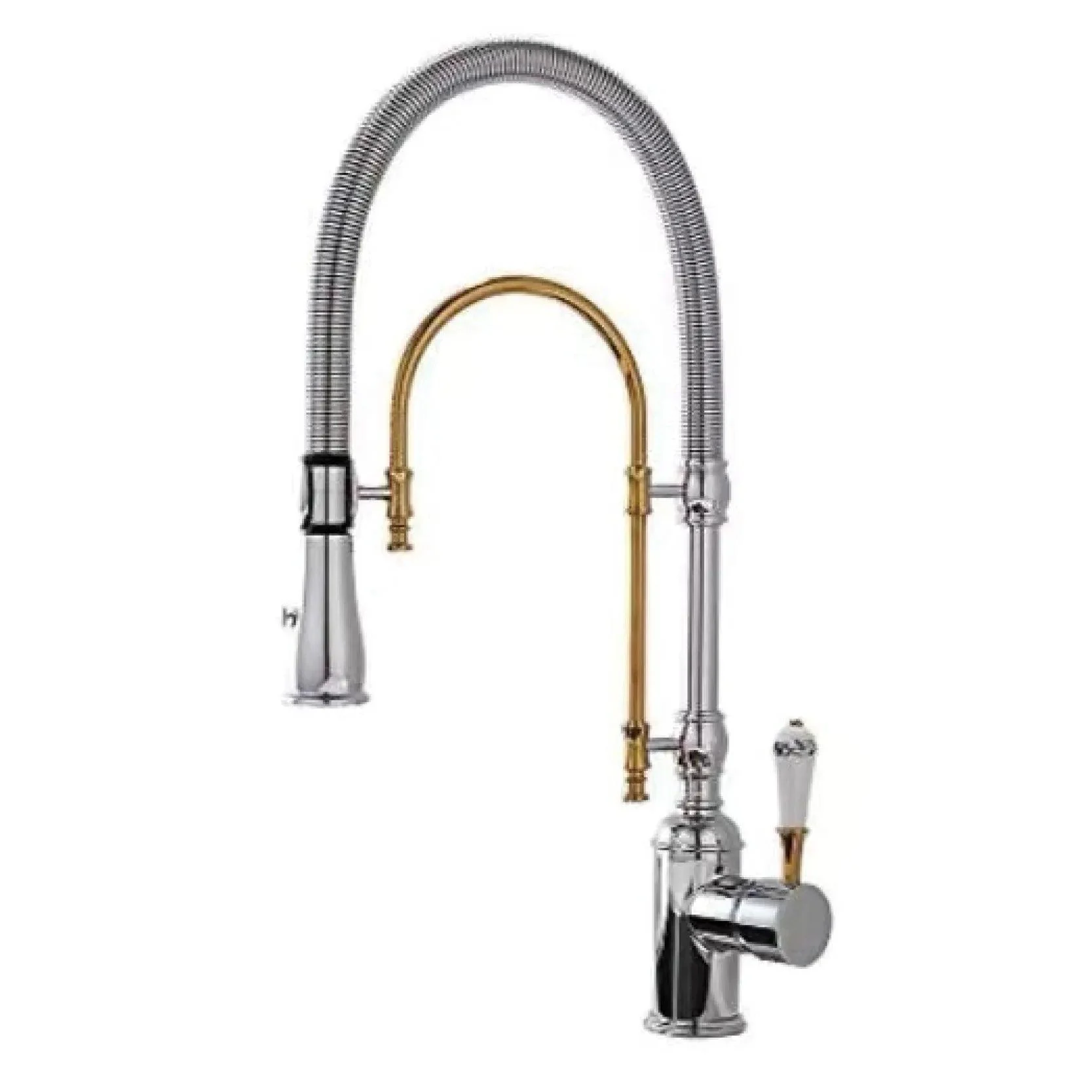 Brass Kitchen Tap With Retro Design Pull-out Kitchen Sink Tap -Bathlova