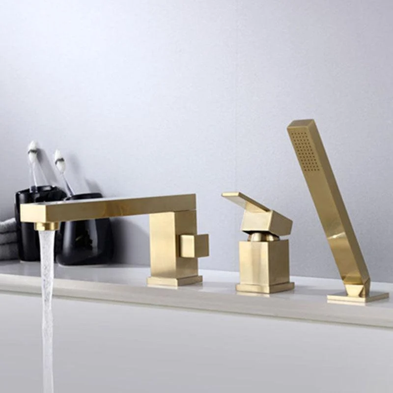 Brass Low Arc Bath Tap with Hand Shower Square Bathroom Tap -Bathlova