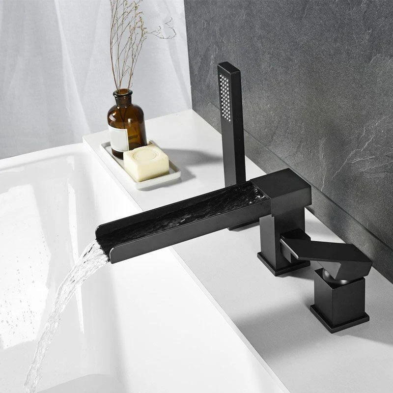 Brass Low Arc Bath Tap with Hand Shower Square Bathroom Tap -Bathlova