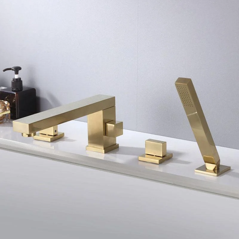 Brass Low Arc Bath Tap with Hand Shower Square Bathroom Tap -Bathlova