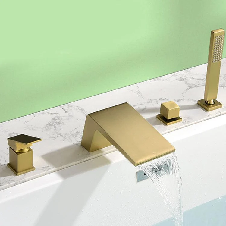 Brass Roman Bathtub Tap Waterfall Spout Tub Tap with Hand Shower -Bathlova