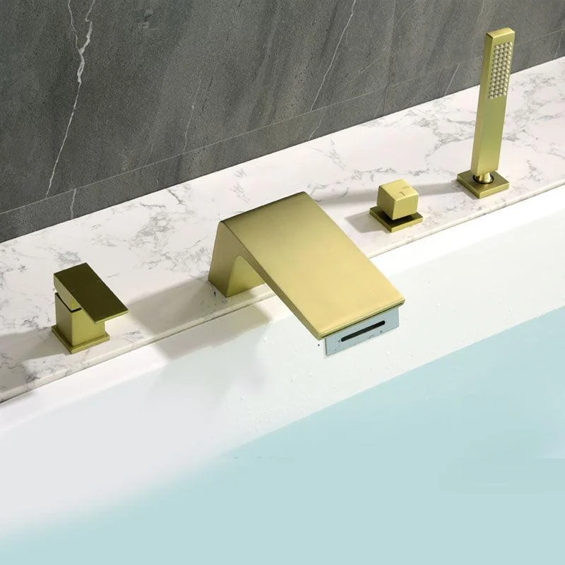 Brass Roman Bathtub Tap Waterfall Spout Tub Tap with Hand Shower -Bathlova