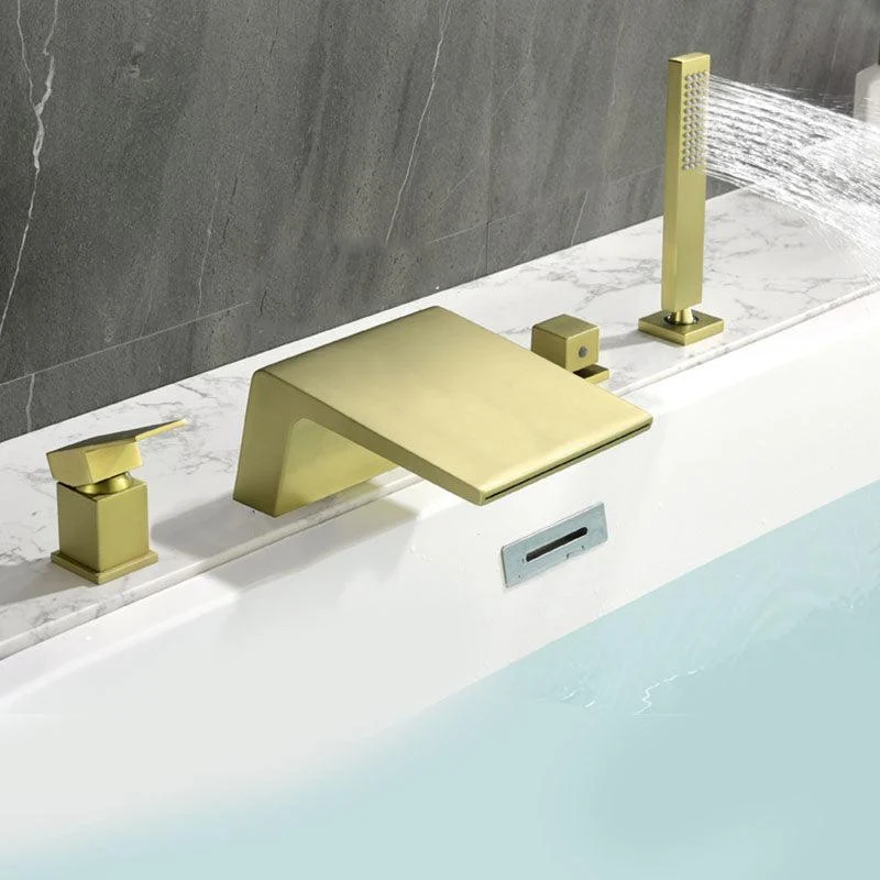 Brass Roman Bathtub Tap Waterfall Spout Tub Tap with Hand Shower -Bathlova