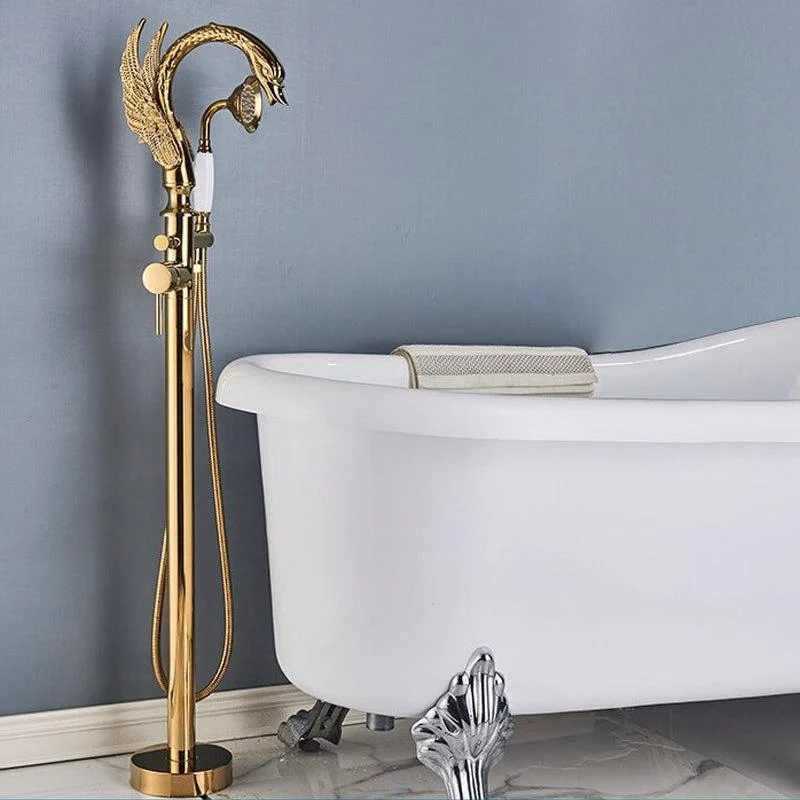 Brass Swan-shaped bathtub Tap Floor standing Hot and Cold Water Mixer Tap In 4 Colors -Bathlova