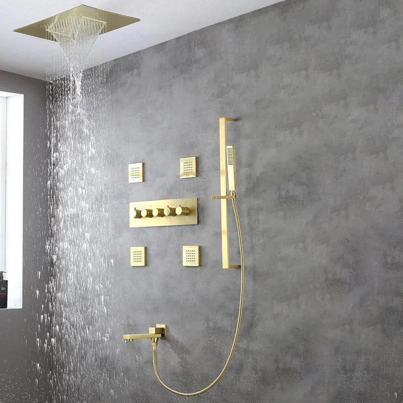 Ceiling Mounted Square Metal Shower Tap Massage Shower System -Bathlova