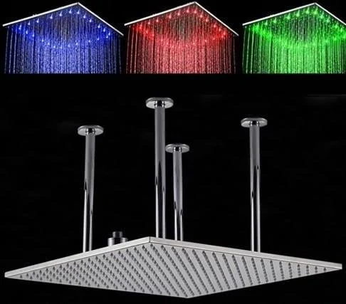 Ceiling Mounted Square Shaped Big Rainfall Type Shower Head With LED Lights -Bathlova