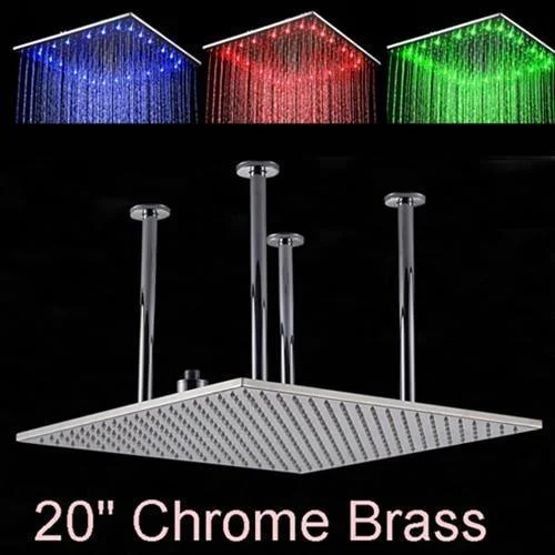 Ceiling Mounted Square Shaped Big Rainfall Type Shower Head With LED Lights -Bathlova