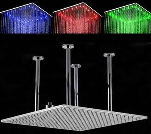 Ceiling Mounted Square Shaped Big Rainfall Type Shower Head With LED Lights -Bathlova