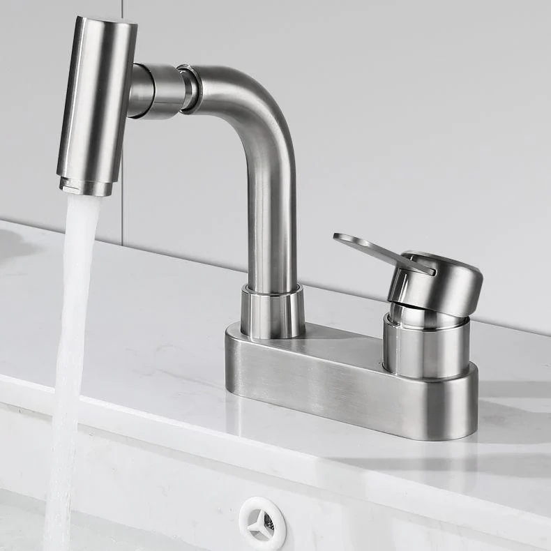 Centerset Bathroom Tap Stainless Steel Lever Handle 2 Holes Swivel Vanity Sink Tap -Bathlova