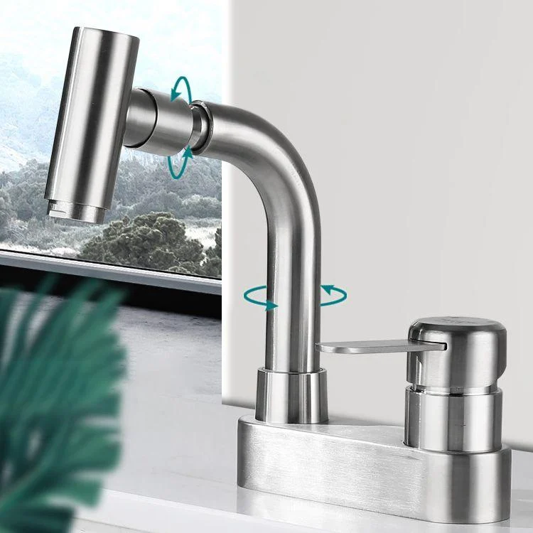 Centerset Bathroom Tap Stainless Steel Lever Handle 2 Holes Swivel Vanity Sink Tap -Bathlova