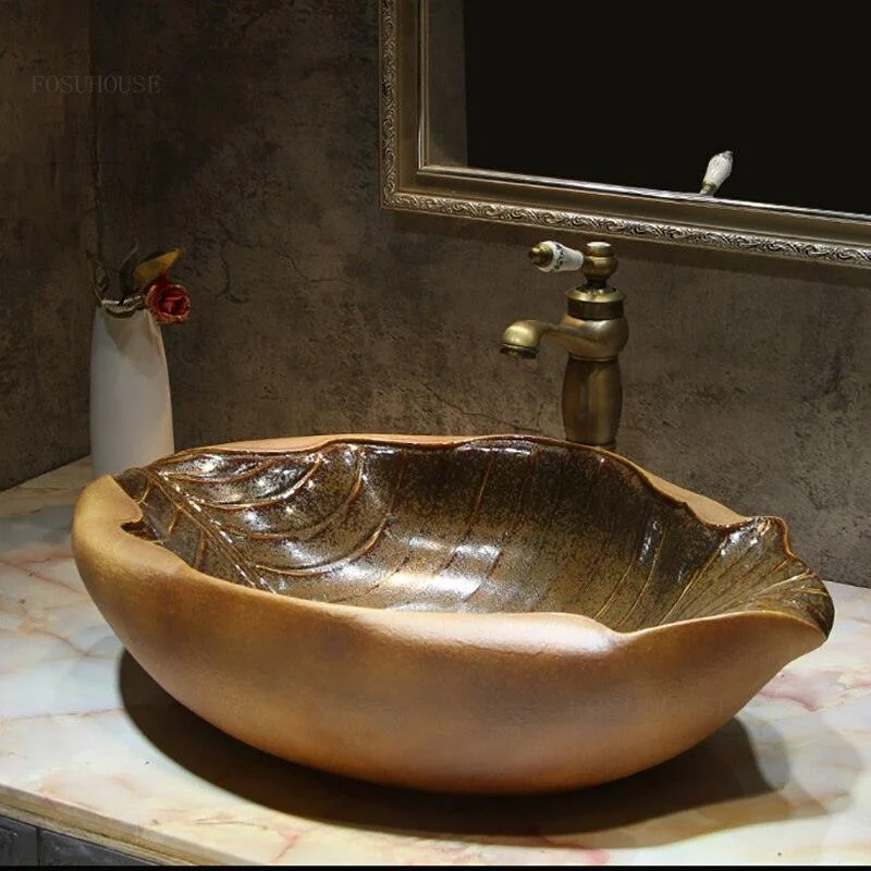 Ceramic Art Bathroom Sinks Bathroom Creative Leaf Shape Wash Basin -Bathlova