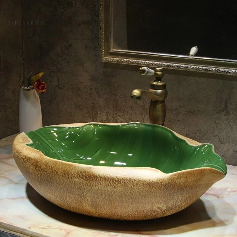 Ceramic Art Bathroom Sinks Bathroom Creative Leaf Shape Wash Basin -Bathlova