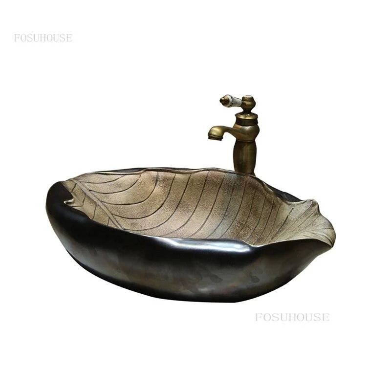 Ceramic Art Bathroom Sinks Bathroom Creative Leaf Shape Wash Basin -Bathlova